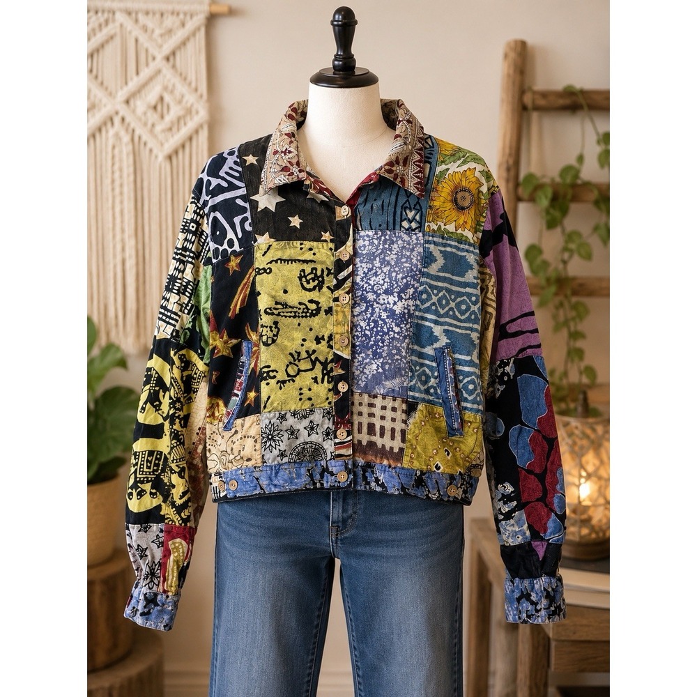 Sacred Threads Patchwork Cotton Jacket Boho Artto Wear M/L Made in India  Artsy